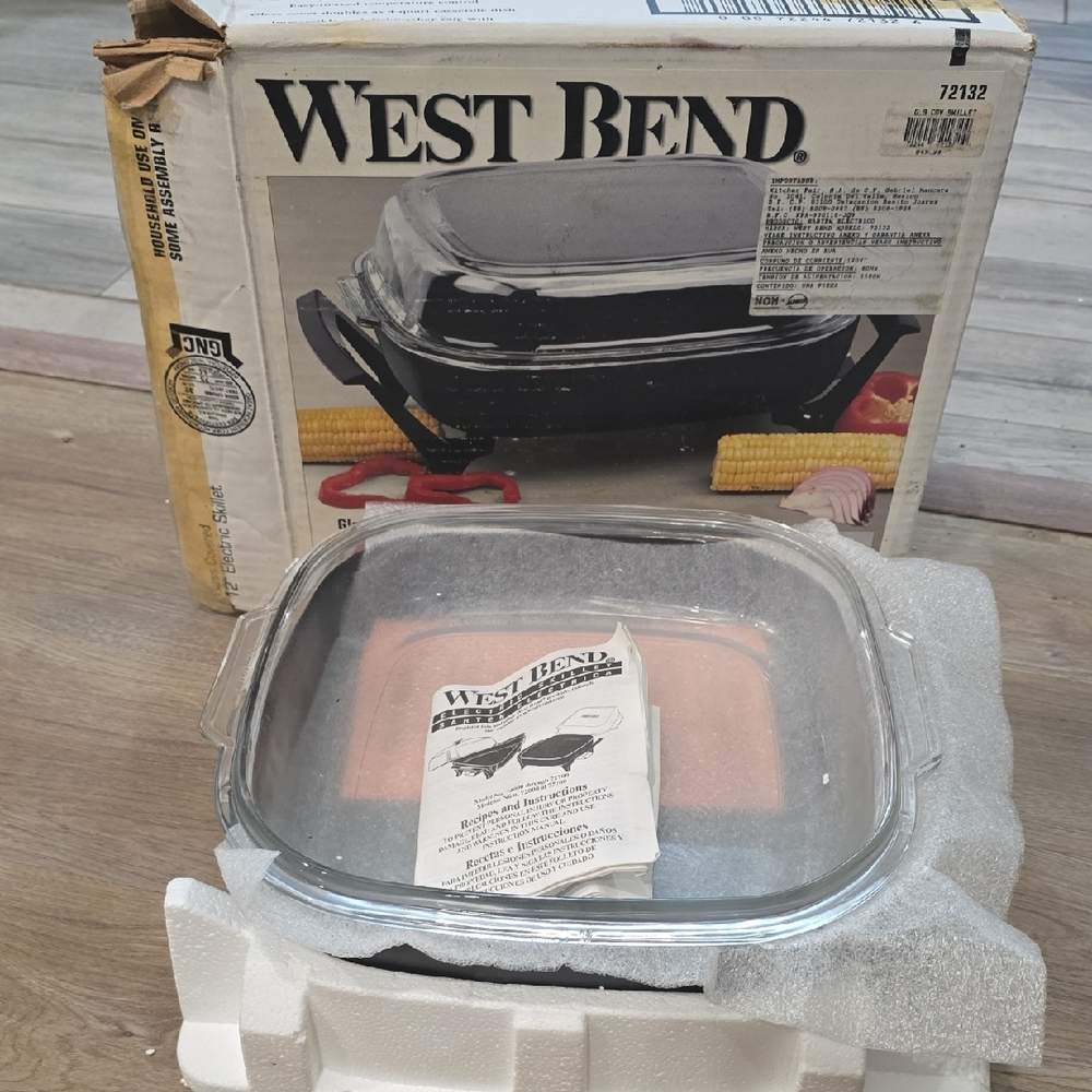 12in Electric Skillet, West Bend Glass Baking Dish with Lid